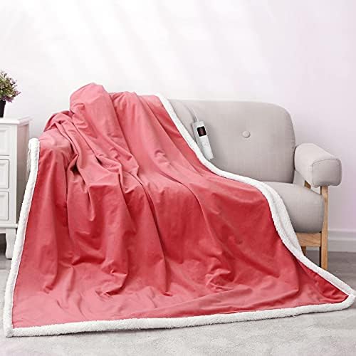 Electric Blanket 180 x 130 cm Heat Blanket Cuddly Blanket Lightweight Soft Double Layer Plush Blanket 3 Heat Settings Fast Heating 1/2/3H Auto Off, Travel Home Office Use, Machine Washable