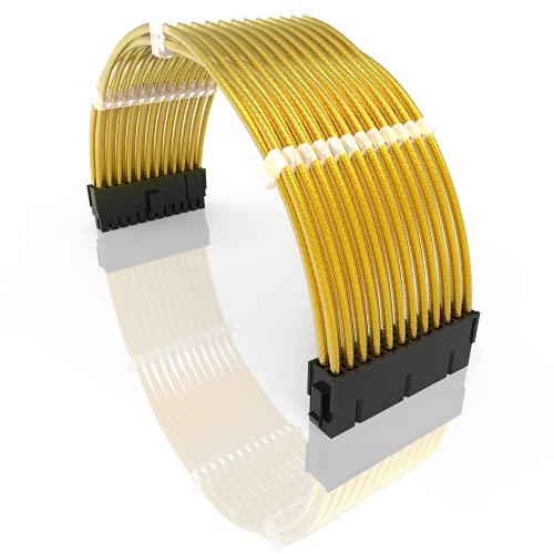 Image of LINKUP - PSU PC Power Extension Cable Metallic Sleeved Silicone Coated Soft & Flexible to Route Custom Mod GPU & CPU w /Comb Kit┃1x 24P (20+4) Motherboard ATX┃50CM 500MM - Gold