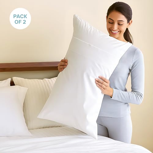 Image of Blue Dahlia 100% Cotton, Standard Size Pillow Covers (18 inch x 28 inch), Set of 2 Pillow Covers, Percale Weave, 200TC Solid Pillow Covers, Colour: White