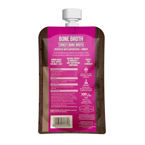 Image of Merrick Grain Free Bone Broth, Premium Human Grade And Gluten Free Dog And Cat Food Topper Pouches, Turkey - 7 oz. Pouch