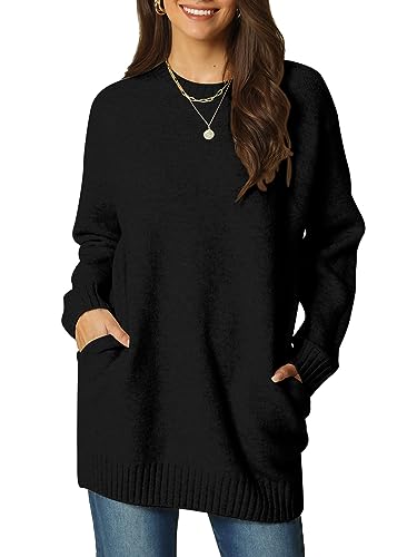Image of Seta T Women's Sweaters Long Sleeve Crewneck Cozy Oversized Sweater Loose Fit Tunic Tops with Pockets