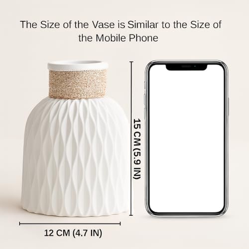 Image of Plastic Pineapple Shape Decorative Vase with Jute Rope Top | Unbreakable Flower Pot for Centre Table, Balcony & Living Room Decor | Only Vase (No Flower) (White)