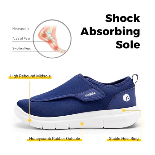 Image of FitVille Diabetic Shoes for Men Extra Wide Slip-on Shoes for Swollen Feet Adjustable Walking Shoes for Elderly Foot Pain Relief Neuropathy - EasyTop Wings