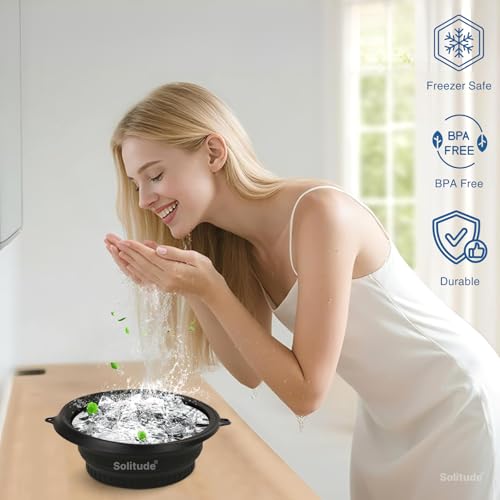 Image of Solitude Collapsible Silicone Ice Facial Bowl with Built-in Ice Tray | BPA-Free Ice Face Bath for Skin Care, Pore Tightening & Acne Relief Reusable Portable Spa for Home & Travel Beauty Tool (Black)