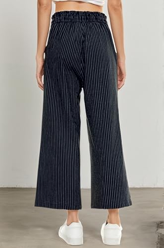 Image of LNX Womens Linen Capri Pants Wide Leg High Waisted Drawstring Casual Cropped Pants with Pockets