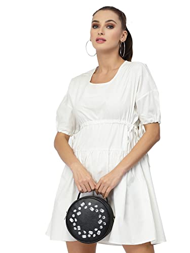 Image of Bagsy Malone Round Sling Crossbody Bag For Women| Beautiful Print Vegan Leather Purse With Slip Pocket Inside| Zip Closure & Adjustable Strap| Storage Space For Essentials