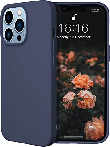 Image of DIZORO Microfiber Candy Case Compatible for iPhone 13 Pro Max, Shockproof Slim Back Cover Liquid Silicone Case - Dark Navy Blue