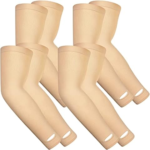 Janmercy 4 Pairs Protective Arm Sleeve for Thin Skin Elderly Skin Protector Sleeve Bruising Abrasions Arm Protection Sleeve(Nude) Cover