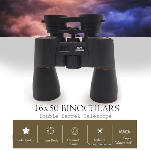 Image of 16x50 High Power Binoculars with Long Range Zoom Wide View Central Focus Wheel Anti Slip Grip for Bird Watching Wildlife Travel Hiking Sports Events and Outdoor Observation