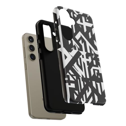 Coque Samsung S24 motif géométrique noir et blanc rigide mate