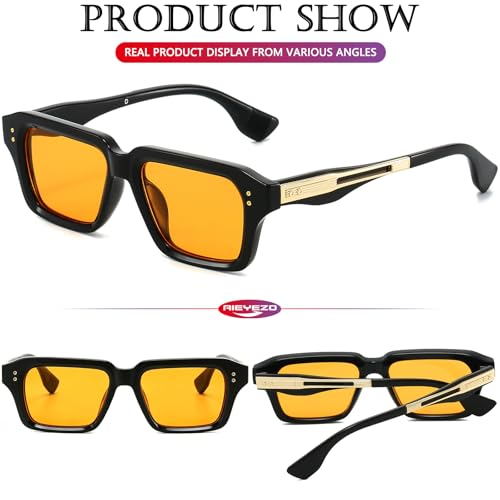 Image of AIEYEZO Rectangle Sunglasses for Men Women Fashion Square Frame Sun Glasses 90's Retro Designer Shades