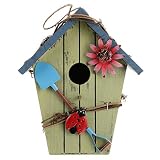Hemoton Nichoir à oiseaux en bois avec fleur et trou d'entrée protégé pour oiseaux chanteurs, perruches, perroquets, jardin, balcon, décoration bleu ciel