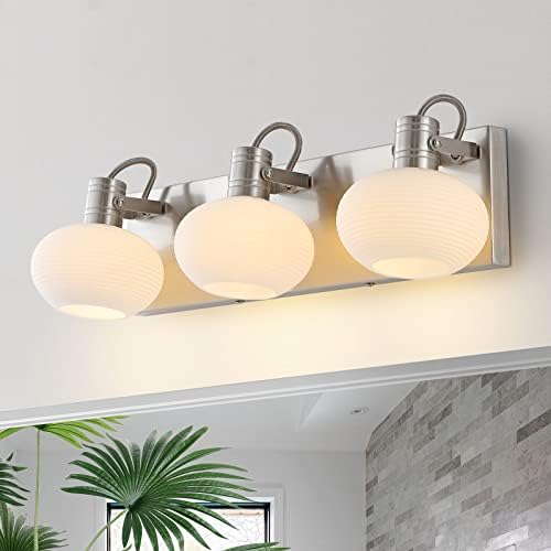 3 Gentle Lavatory Vainness Gentle Fixture, SINGCHO Nickel Vainness Gentle with Opal Glass, Wall Sconces Lighting for Lavatory, Mirror, Bed room, Dwelling Room, Hallway, Dresser