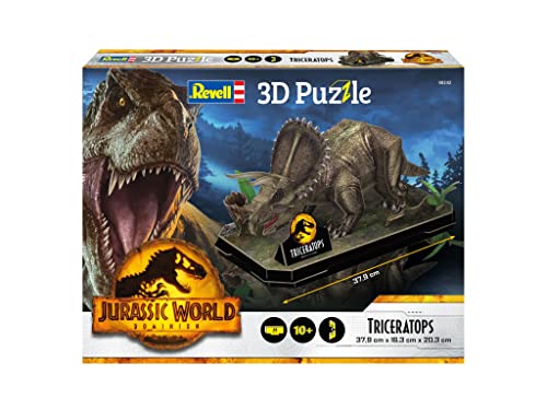 Revell Triceratops 3D Puzzle | Jurassic World Dominion | Detailliertes Dinosaurier Modell mit Dioramaplatte | Ideal f&uuml;r Sammler und Kinder ab 10 Jahren | Kreatives Bausatz Geschenk | 44 Teile