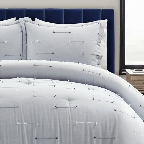 Image of Lush Decor Boho Stripe Clip Woven Textured Jacquard Comforter 3 Piece Set King /California King Blue & Navy - Blue Bedding Set King Comforter