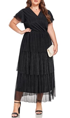 Carrdc Plus Size Maxi Dress for Curvy Women Short Sleeve Tiered Cocktail Dress4