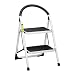 Ollieroo Step Stool EN131 Steel Folding 2 Step Ladder with Comfy Grip Handle Anti-slip Step Mon-marring Feet 330-pound Capacity White