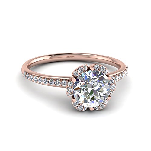 Image of Choose Your Gemstone 0.75 Ct. Diamond CZ Halo Petal Engagement Ring Rose Gold Plated Round Shape Petite Engagement Rings Lightweight Office Wear Everyday Gift Jewelry US Size 4 to 12