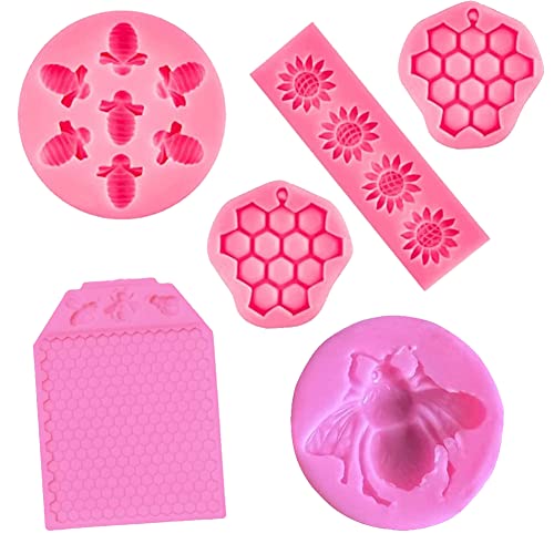 ZOOMPIL Molde de Silicona en Forma Panal, 6 Piezas Abejas y Flor Moldes para Fondant, para Decorar Pasteles Chocolates Dulces Elaboración Jabones Artesanales