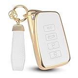 QBUC for Lexus Key Fob Cover with Keychain,Upper Leather + Soft TPU Car Key Case Shell for Lexus 2015-2021 ES IS GS NX LS RX RC GX LX 570 200 250 350 460 300 F 450h 600h,4 Buttons(White)