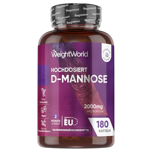 D Mannose Kapseln - 2000mg D Mannose Pulver pro Portion - 180 D- Mannose Stück - Vegan & Frei von Magnesiumstearat - 3 Kapseln Täglich - 2 Monate Vorrat - Nahrungsergänzungsmittel von WeightWorld