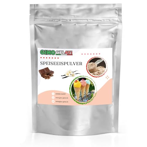 Gino Gelati Vanille Eis Speiseeis Pulver, Vanilleeis selber machen, verschiedene Sorten, schnelle und einfache Zubereitung, für Haushaltseismaschinen (1 Kg, Vanille Schoko)