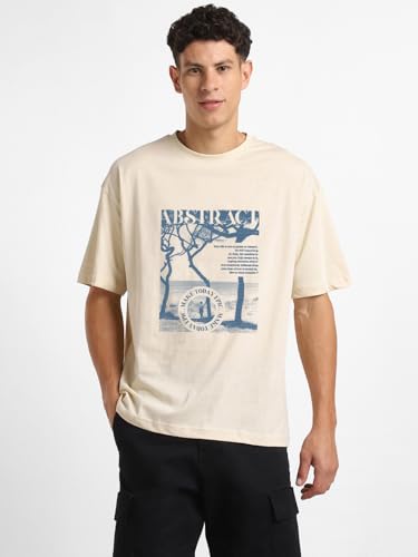 Image of Nobero Men's Oversized Graphic T-Shirt for Men | Soft Cotton | Drop Shoulder Relaxed Fit | Printed Casual Tshirt for Men