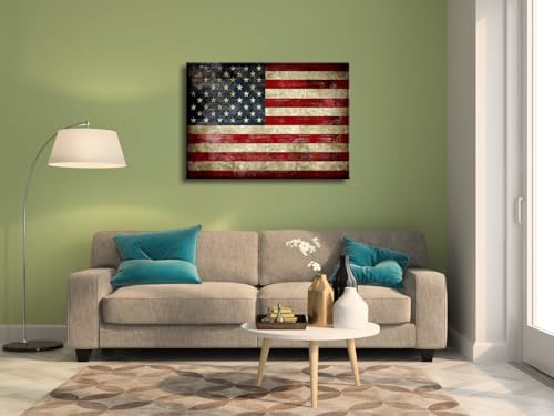 Image of Pyradecor Old Vintage American Flag Canvas Prints Wall Art Pictures Paintings for Living Room Office Home Decorations Modern Abstract Landscape Artwork 28 inchx20 inch