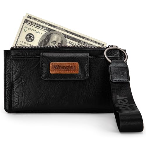 Image of Montana West X Wrangler Black Minimalist Wallet for Women Ladies Female Card Cases & Money Organizers Wristlet with Wallet Large Clutch with Coin Purse Smooth Zipper and Rfid Lining