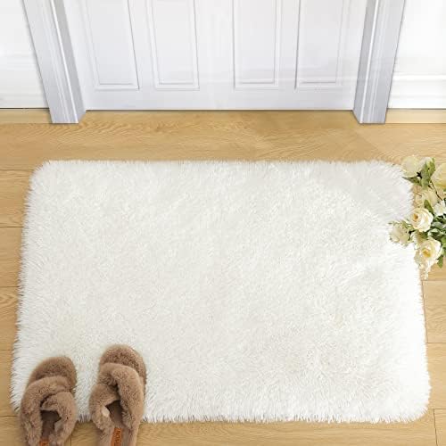 Merelax Soft Modern Indoor Shaggy Area Rug for Bedroom Livingroom Dorm Kids Room Home Decorative, Non-Slip Plush Fluffy Furry Fur Rugs Comfy Nursery Accent Floor Carpet 2x3 Feet, Ivory