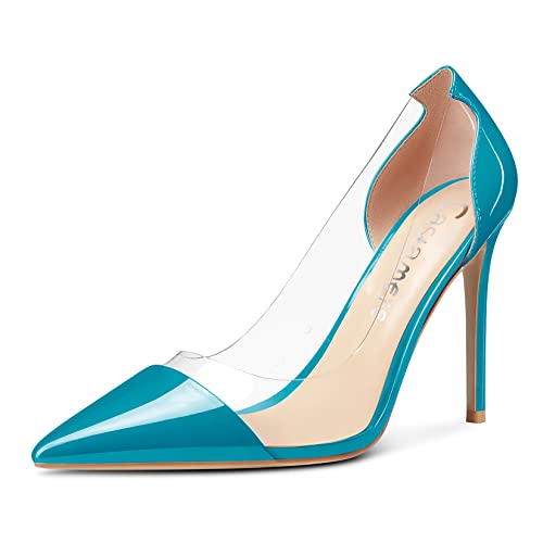 Castamere Damen Hoher High Absatz Heel Stiletto Clear Slip-on Pumps Geschlossene Spitze Zehenkappe Cute Klassisch Hochzeit Schuhe 10 cm Heels Blau 1 35 EU
