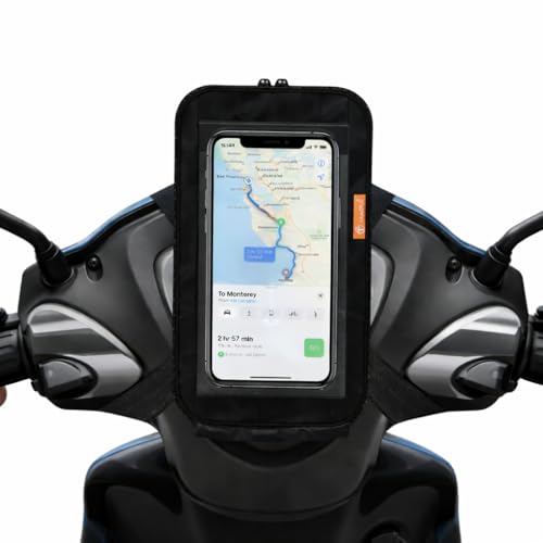 Image of Universal Mobile Holder /Stand /Mount Pouch for Scooters & Scooty (Suzuki Access Compatible) | Waterproof Touch Screen Mobile Holder for Bike & Scooter Handlebar