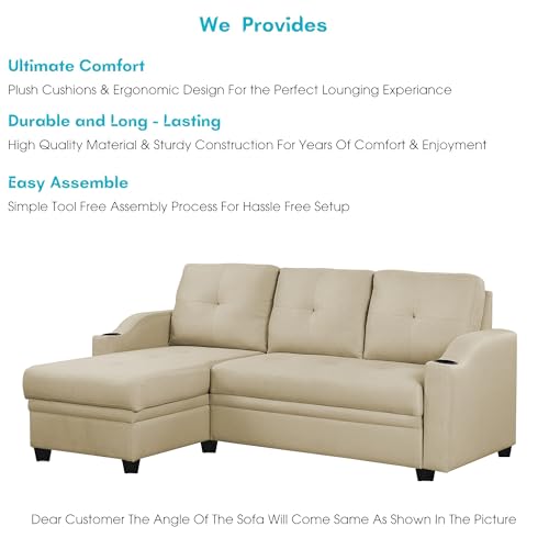 Image of Casaliving Ravonna LHS 4 Seater L Shape Corner Sofa Cum Bed for Living Room (Cream Fabric) Premium Fabric Sofa