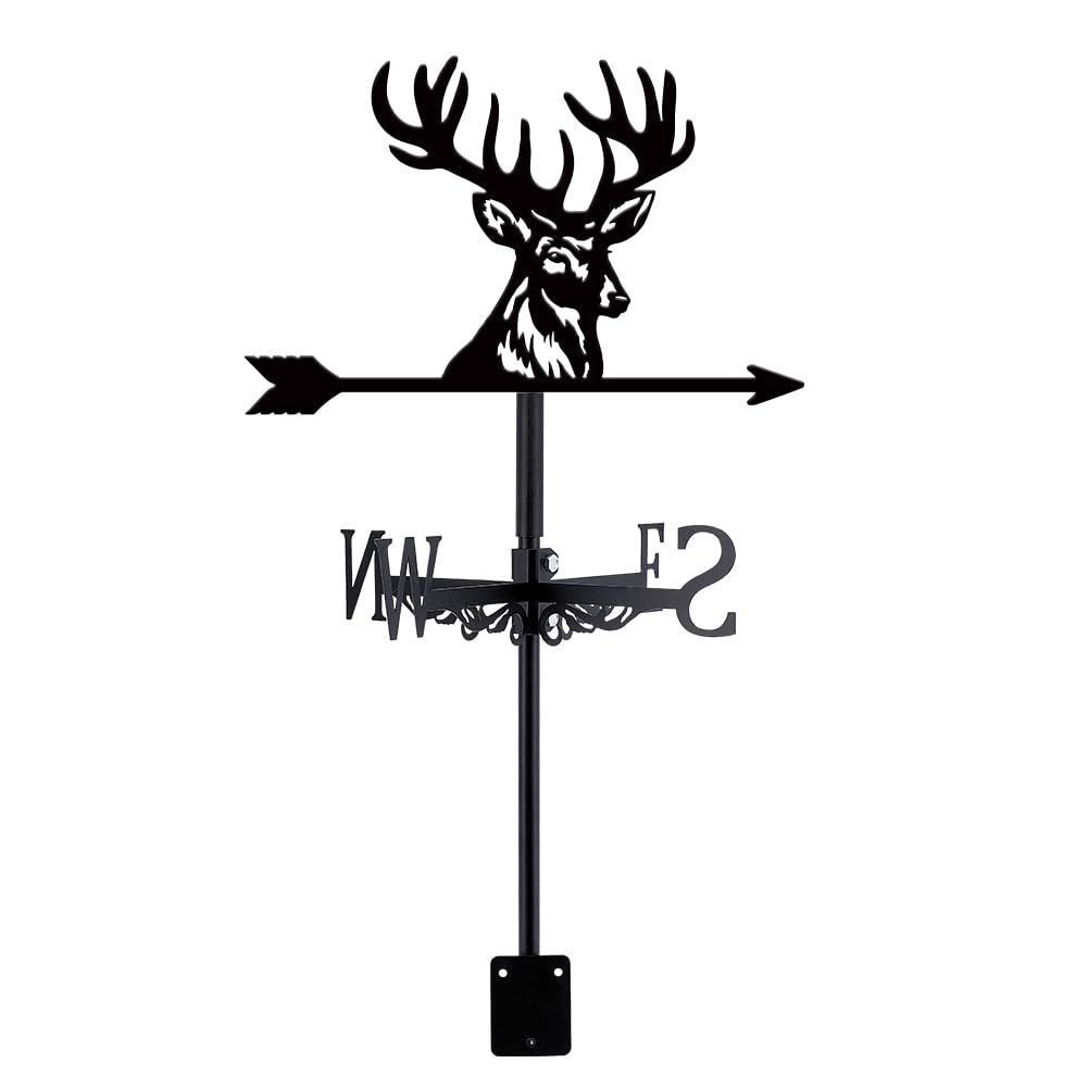 SUPERDANT Deer Head Weather Vane for Roof Deer Metal Weathervane Animal Wind Vanes for Sheds Black Wind Direction Indicator for Farmhouse Yard Farm Shed Garden Decoration