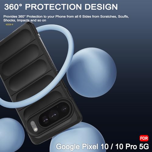 Image of TheGiftKart Liquid Silicon Back Cover Case for Google Pixel 10 / Pixel 10 Pro | ShockProof Military Grade Protection | Micro-Fibre Cloth On Inner Side | Built-in Anti-Slip Grip Case Cover (TPU, Black)