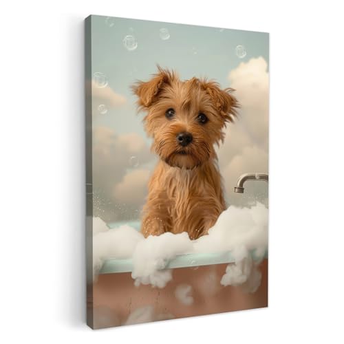 MuchoWow© Impression sur Toile Decoration Murale Peinture 20x30 cm Tableaux Decoratifs Muraux Déco Chambre Tableau Salon Chien - Chiot - Bain - Salle de bain
