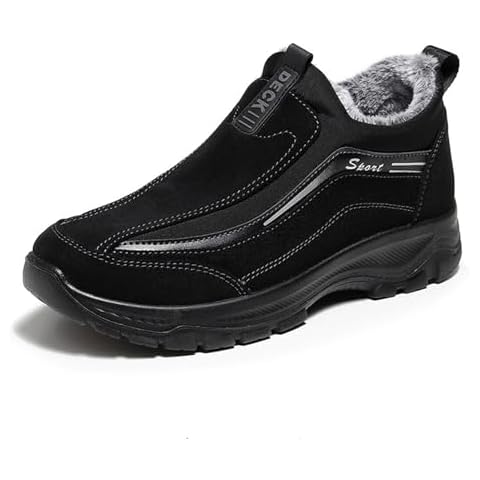 Tokouk Men Keep Warm Slip-On Winter Walking Shoes Fur Lining,Casual and Light Anti-Slip Snow Boots for Old Man Walking. (Black,8) Cover