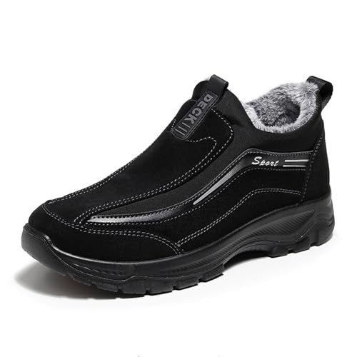 Tokouk Men Keep Warm Slip-On Winter Walking Shoes Fur Lining,Casual And Light Anti-Slip Snow Boots For Old Man Walking.