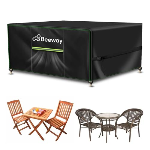 BEEWAY Gartenmöbel Abdeckung Wasserdicht, Schutzhülle Abdeckplane für Gartentische Terrassenmöbel Möbelsets - 420D Oxford Gewebe, Anti-UV, Winterfest, 125 x 63 x 73cm