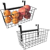 MaraFansie Basket with Hook, Grid Storage Basket, Over the Cabinet Door Organizer, Wire Hanging Basket with Hook Over the Railing, Under Sink Kitchen Cabinet, Pantry, Bathroom, Black, 2 Pack