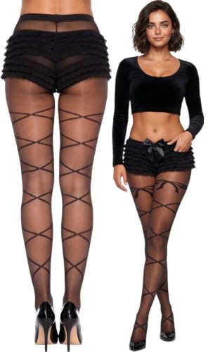 Image of ToBeInStyle Women's Ribbon Bow Twist Tie Opaque Sheer Hosiery Tights
