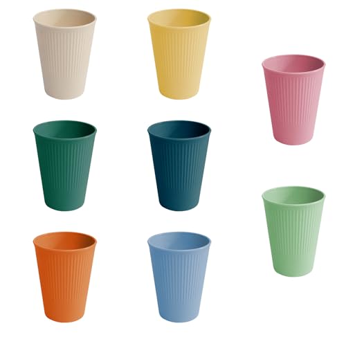 GFUEIGJ 8 Stück Farben Becher Plastik Becher Set Trinkbecher Kaffeetassen Kunststoff Bechers Kinder Trinkbecher Mehrwegbecher für Kaffee Tee Milch Picknicks(8 Farben)