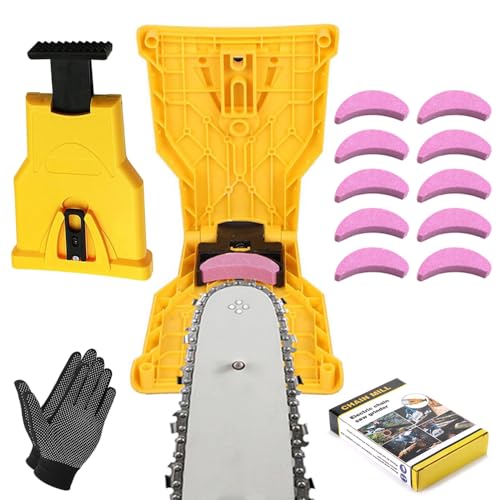 Tragbar Kettensäge Schärfgerät,Kettensägenschärfer-Set mit 10 Schleifsteinen,Universeller Kettenschärfer,Chain Saw Sharpener,Schärfer für Kettensägen,Ultra Saw Kettenschärfer für Jede Kettensäge (Kit)