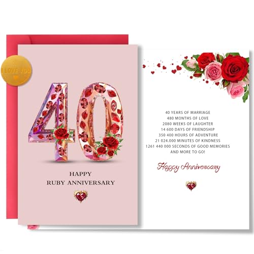 Carte 40e anniversaire de mariage Happy Ruby Anniversary épaisse ne corne pas
