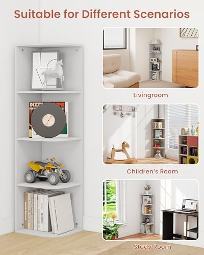VPSMAT 4-Tier Corner Bookcase, Bookshelf with Storage, Corner Open Display Shelves for Living Room, Bedroom, Small Space, White - Thumbnail 6