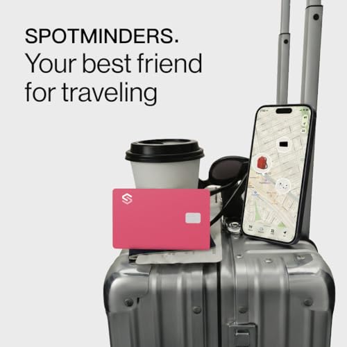 Image of SPOTMINDERS Apple MFi Certified Credit Card Wallet Tracker PRO Pink (iOS Only) Travel Essentials for Women Works with Apple Find My Rechargeable Tracking Card IP68 0.07in Slim Item Finder for Passport
