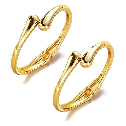 Image of MTINEAPS Gold Bangle Bracelets for Women Teens Trendy Chunky Adjustable Twist Cuff Bracelet Jewelry Gifts (Gold-2 PC)