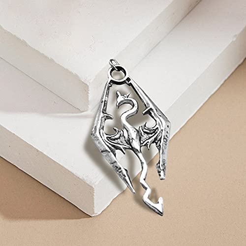 The Elder Scrolls Skyrim Dragon Silvertone Pendant/Necklace #TOP5