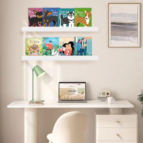 Wandregal,2 Stück 30X10X4cm/Acryl Regal Set,Acryl Wandregal Transparent, Küchenregal Wand Ohne Bohren,Schweberegal für Schlafzimmer/Kinderzimmer/Wohnzimmer/Bad/Küche Lagerung & Organisation (Weiß)