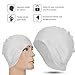 Gavigain Swim Hat, Classic Silicone Swimming Hats for Women Men Unisex High Elasticity Long Hair Ear Protector Hat Waterproof Bathing Hat for Swimming Pool (White)